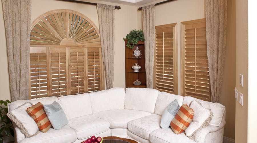 Sunburst Arch Ovation Wood Shutters In Indianapolis Living Room